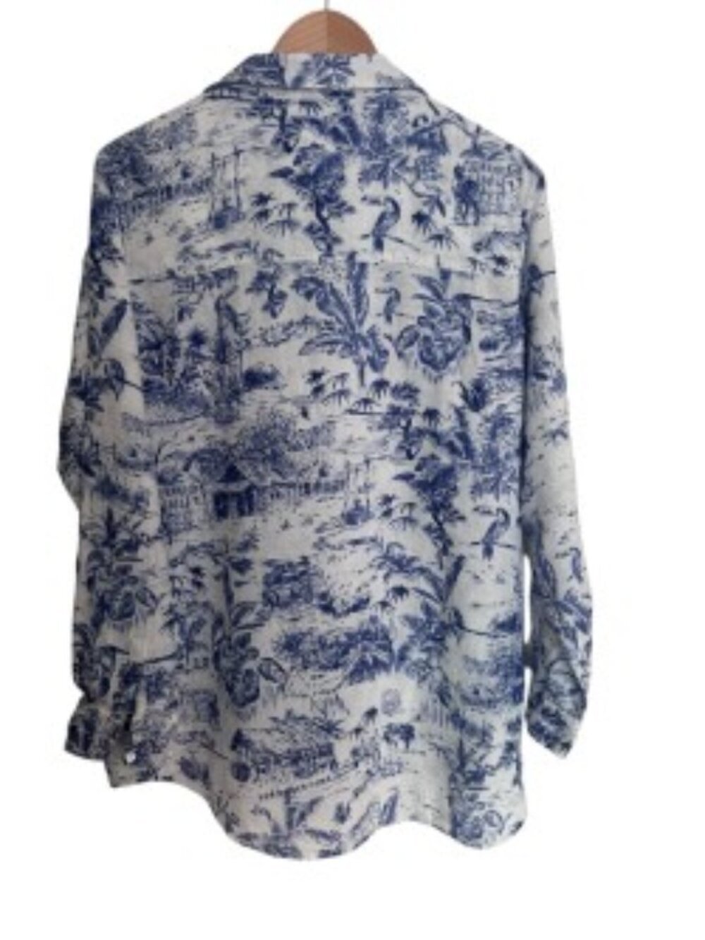 Joie Blue & White Tropical Print Linen Button Up Shirt Large - Picture 3 of 4